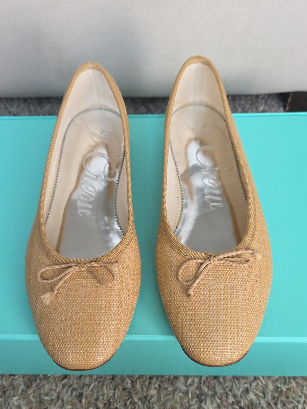 J. Crew Tan Woven Ballet Flats with Bow Accent